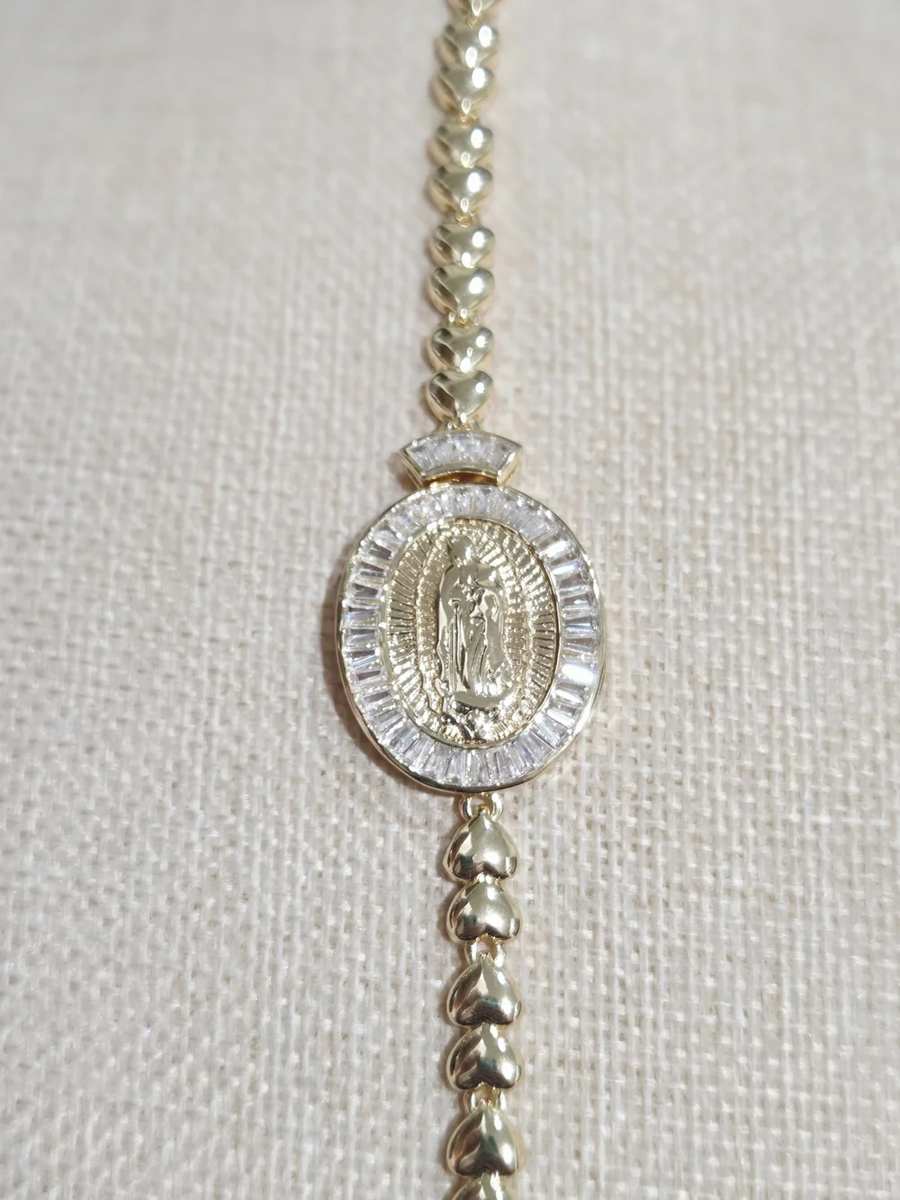 Gold Miraculous Medal Bracelet with Clear Stones - - Picture 3 of 3